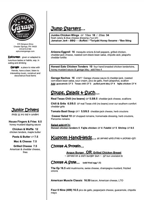 epicurean garage menu|epicurean garage cheshire pa.